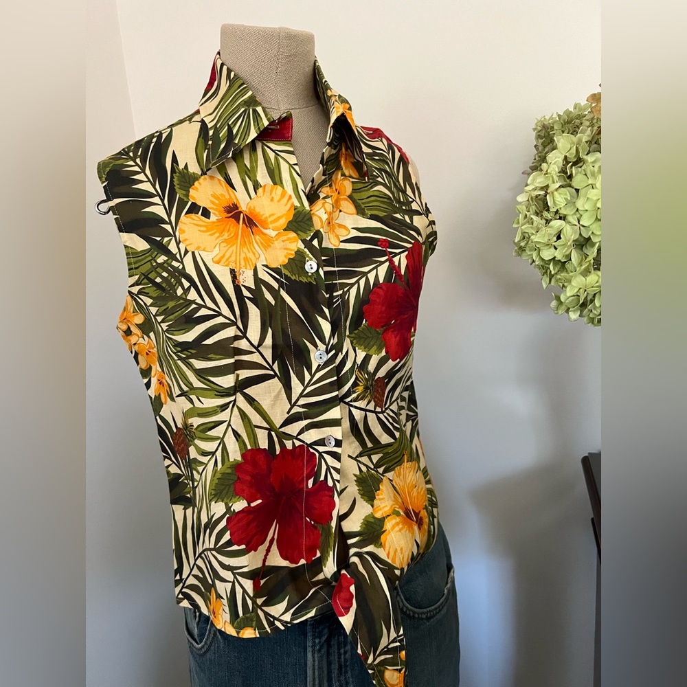 MIGUELINA Linen Tropical Blouse, size L